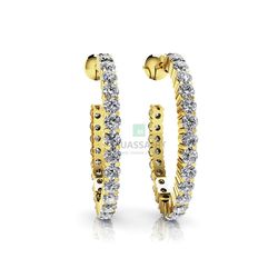 Серьги круглые-конго из желтого золота с муассанитами